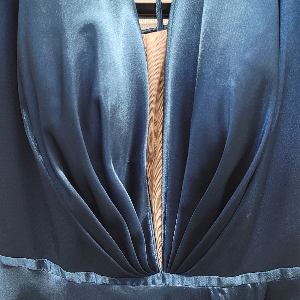 Betsy & Adam Illusion Satin Gown with Lace-Up Back - Picture 11 of 12